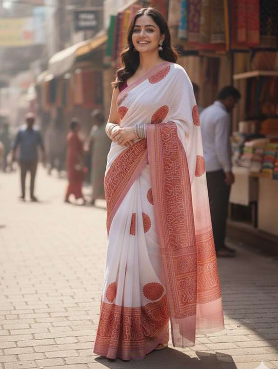 women self design bordered saree with blouse