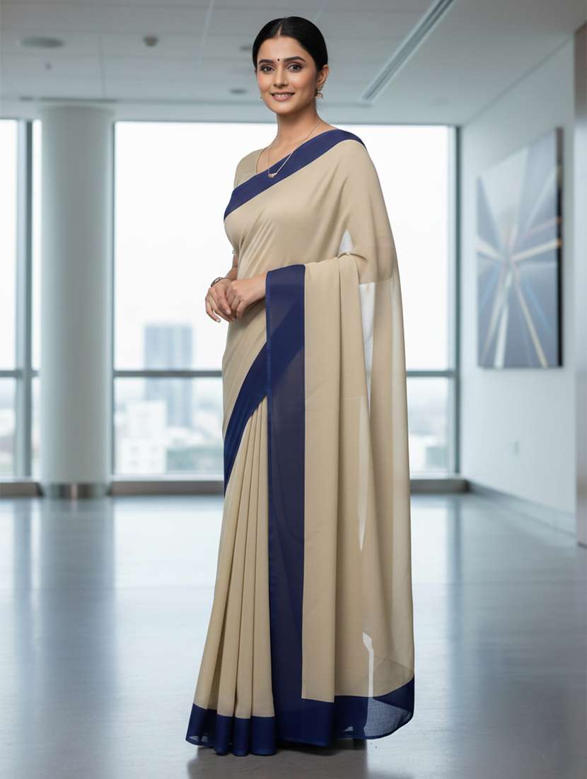 women solid with bordered saree with blouse