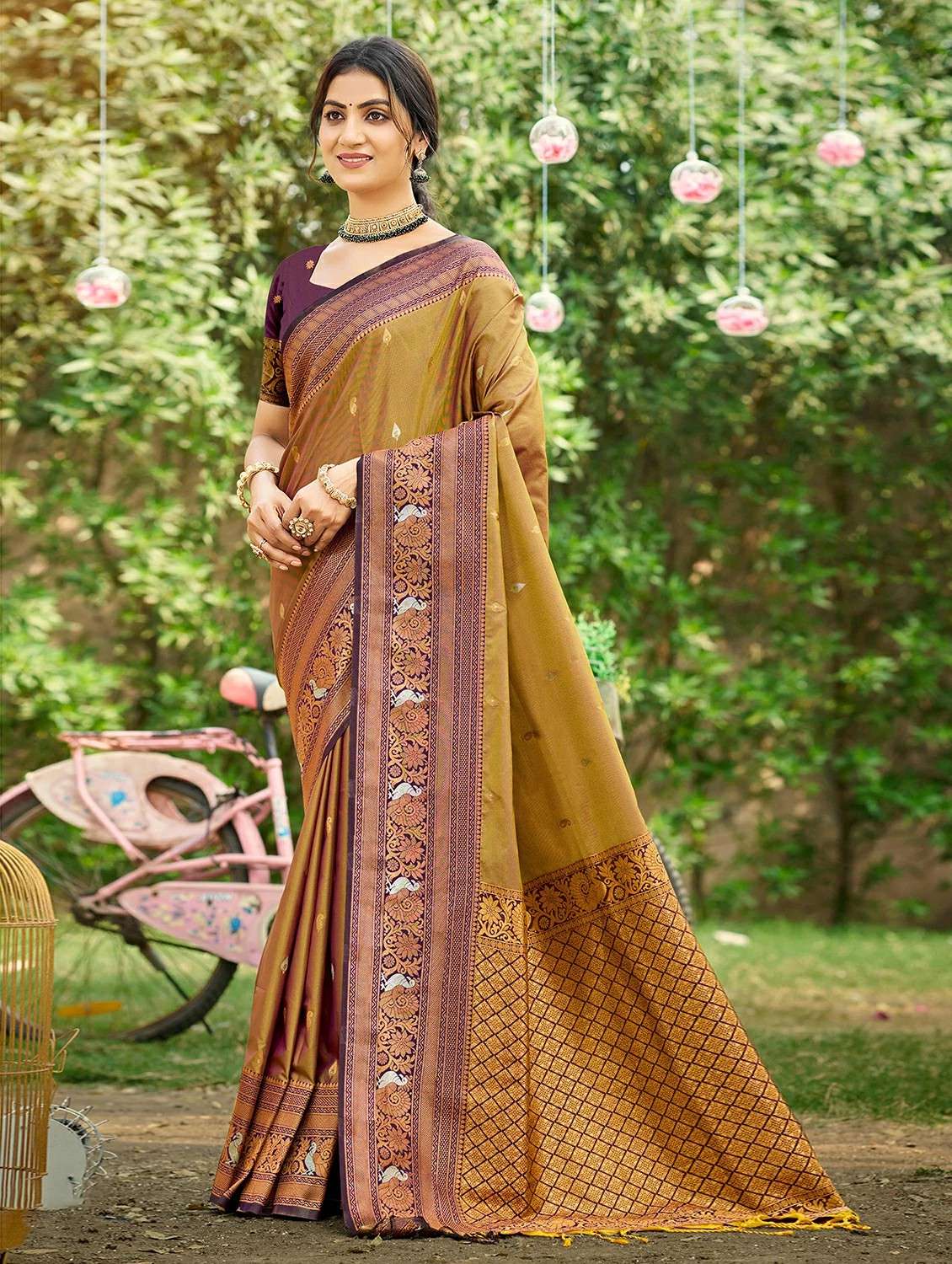 women self design banarasi saree with blouse