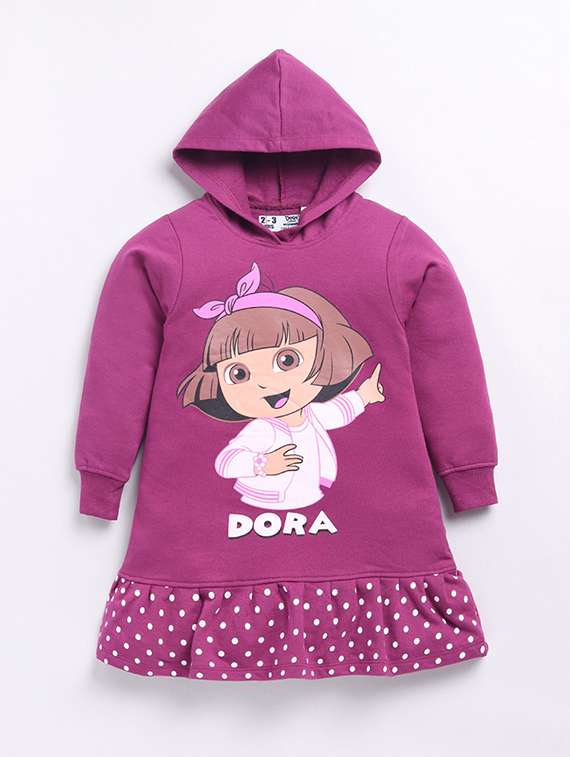 girls printed long sleeve hooded dress
