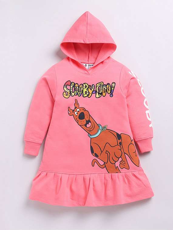 girls printed long sleeve hooded tiered dress