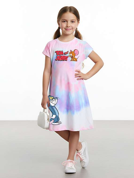 girls printed short sleeve a-line dress