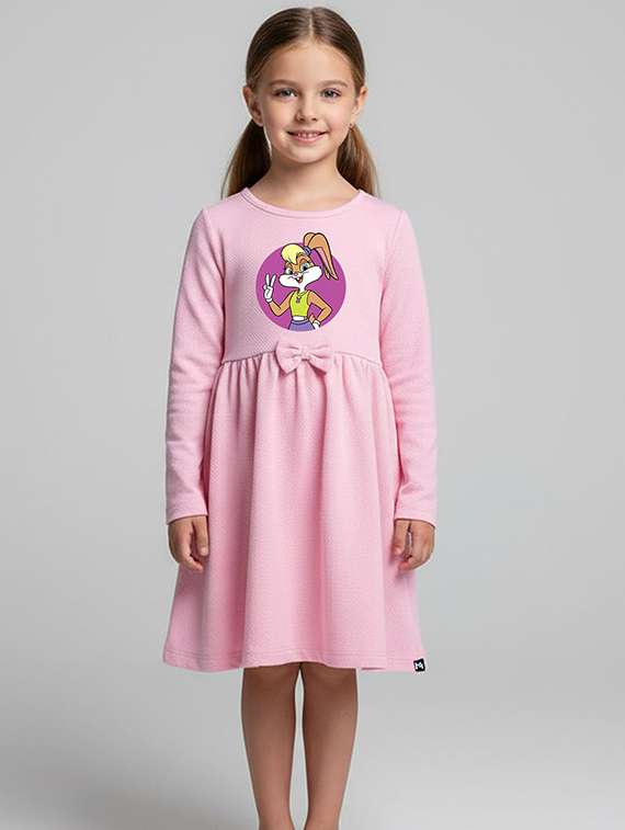 girls printed long sleeve a-line dress
