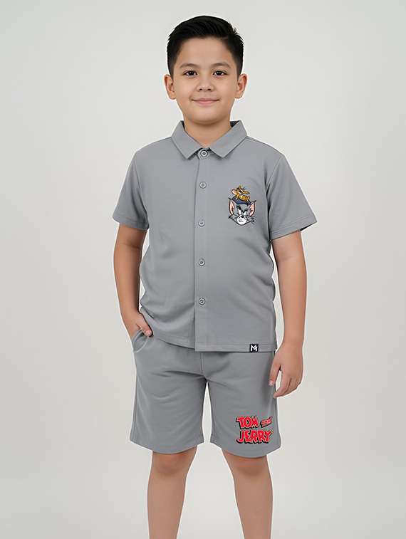 boys printed shirt and short set