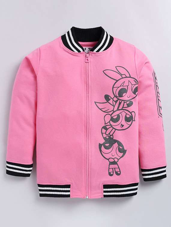 girls printed long sleeve varsity jacket