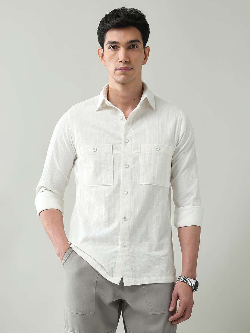 men self designed collared long sleeve shirt