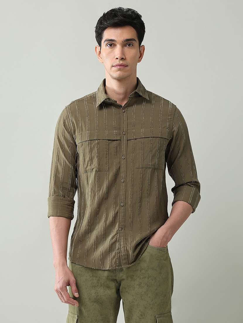 men self designed collared long sleeve shirt