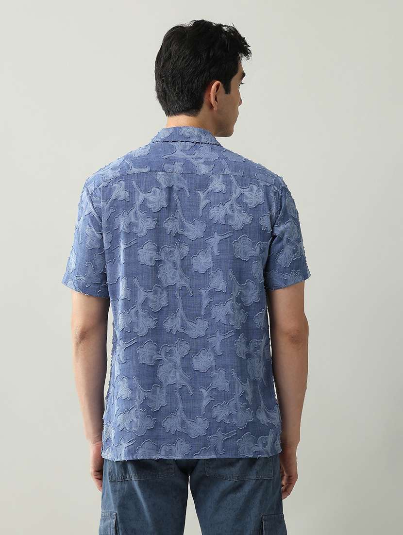 Men Self Designed Collared Short Sleeve Shirt - 22368692 -  Standard Image - 3