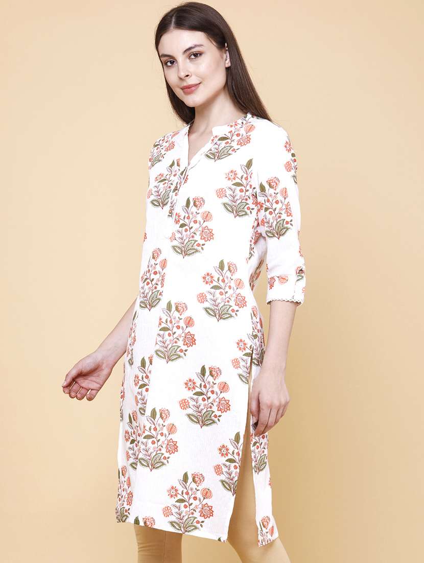 Women Printed Three Quarter Sleeves Straight Kurta - 22370906 -  Standard Image - 3