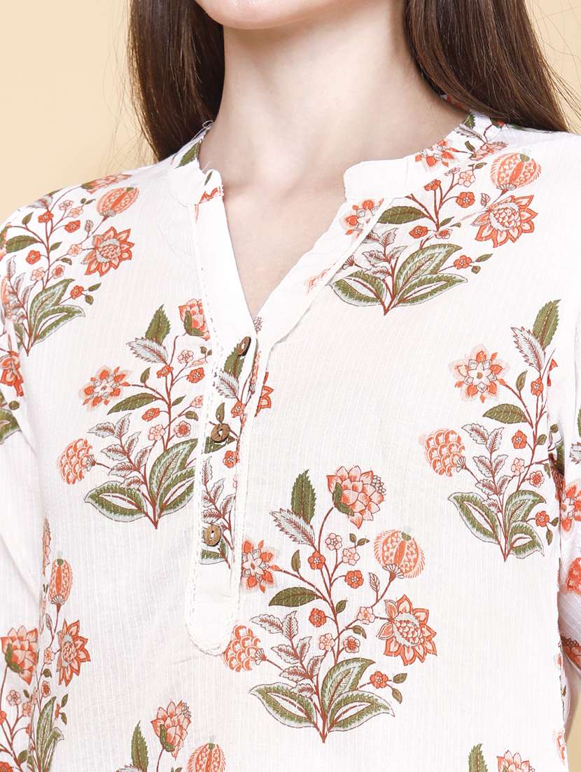Women Printed Three Quarter Sleeves Straight Kurta - 22370906 -  Standard Image - 5