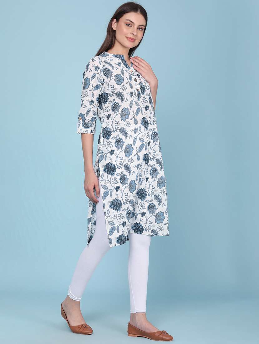 Women Printed Three Quarter Sleeves Straight Kurta - 22370907 -  Standard Image - 3