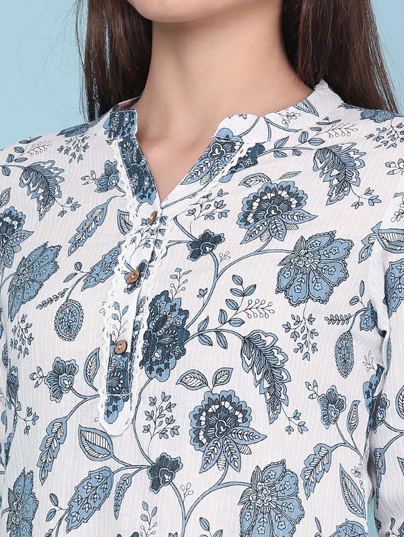 Women Printed Three Quarter Sleeves Straight Kurta - 22370907 -  Standard Image - 5