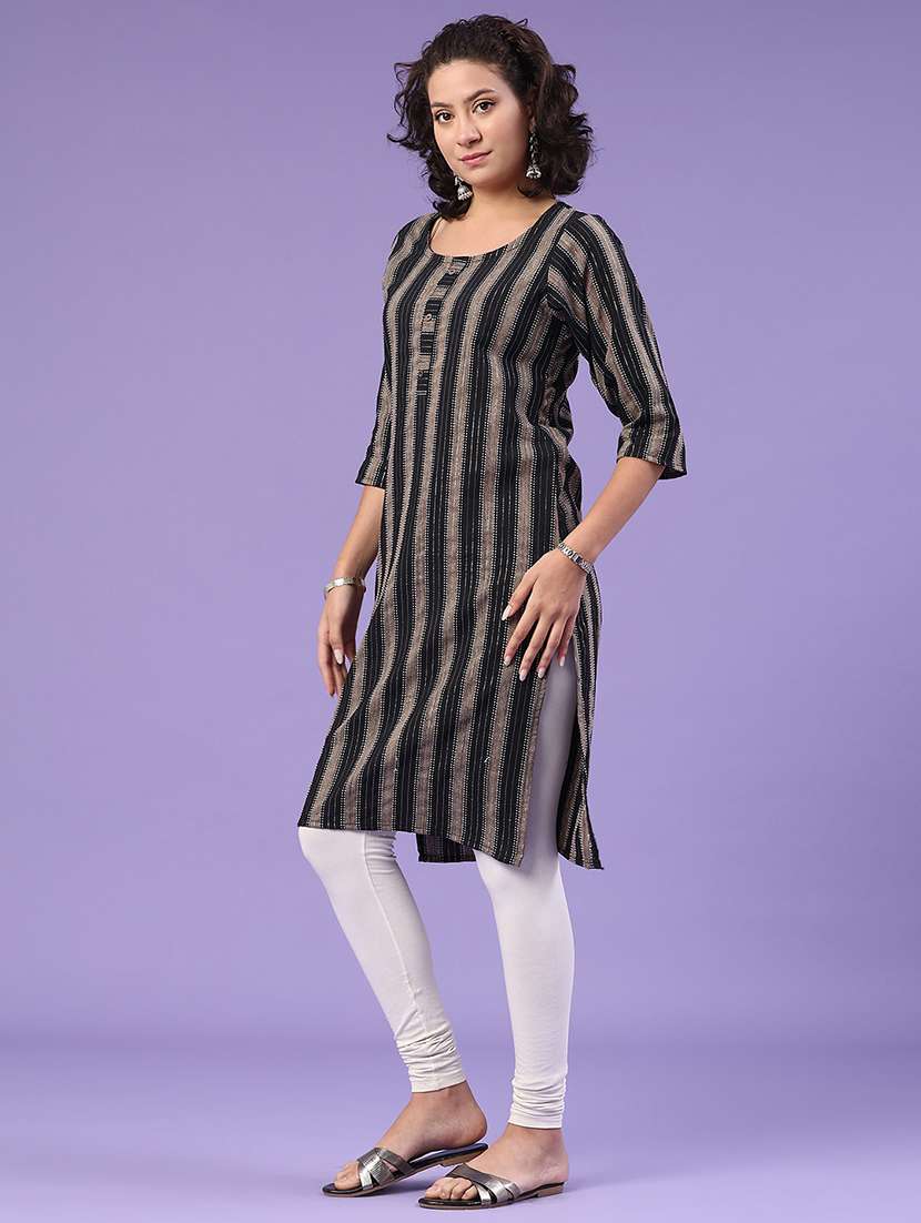 black cotton straight kurta - 22370908 -  Standard Image - 3