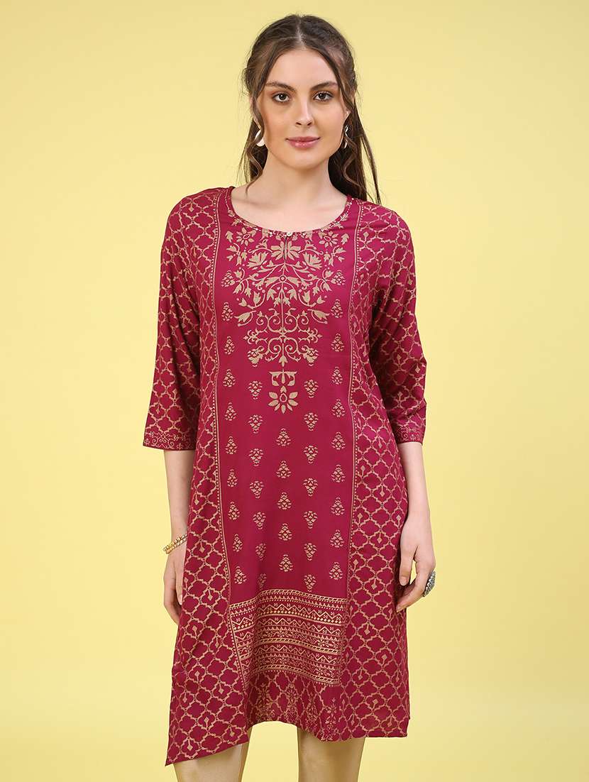 maroon rayon straight kurta