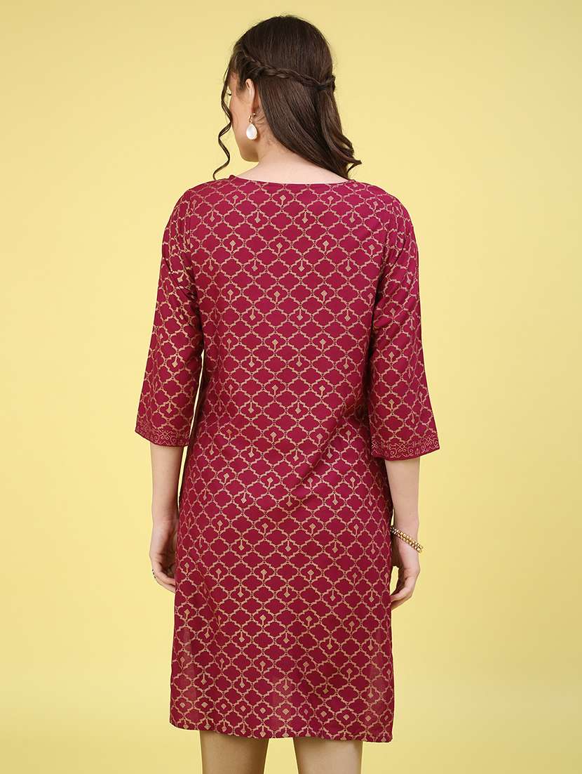 maroon rayon straight kurta - 22370909 -  Standard Image - 3