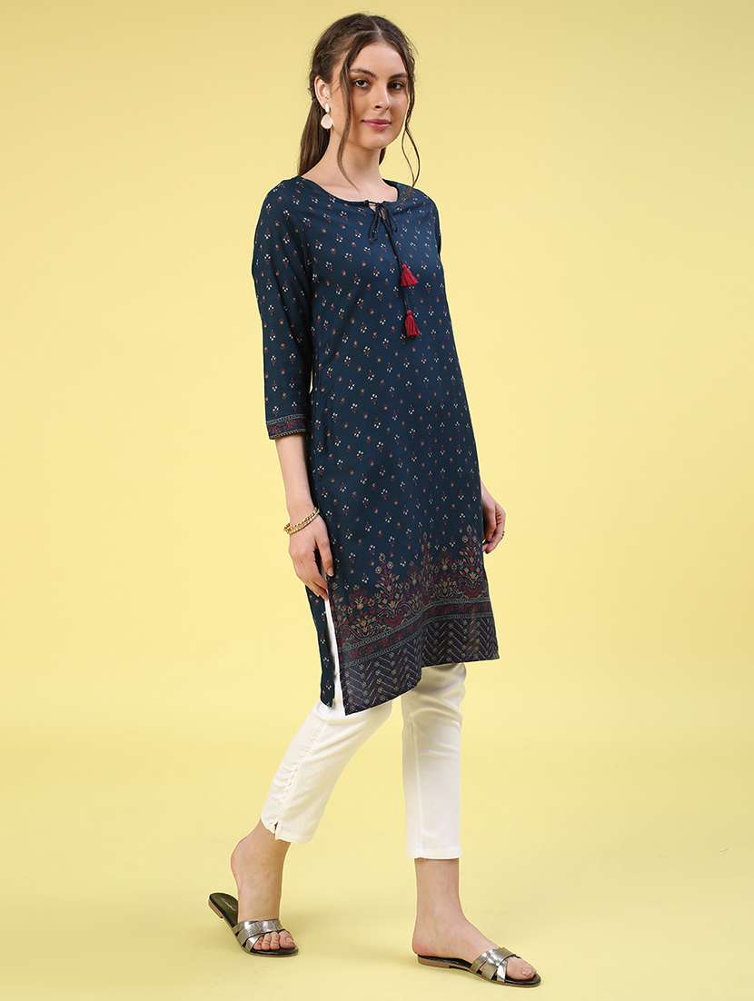 blue rayon straight kurta - 22370910 -  Standard Image - 3