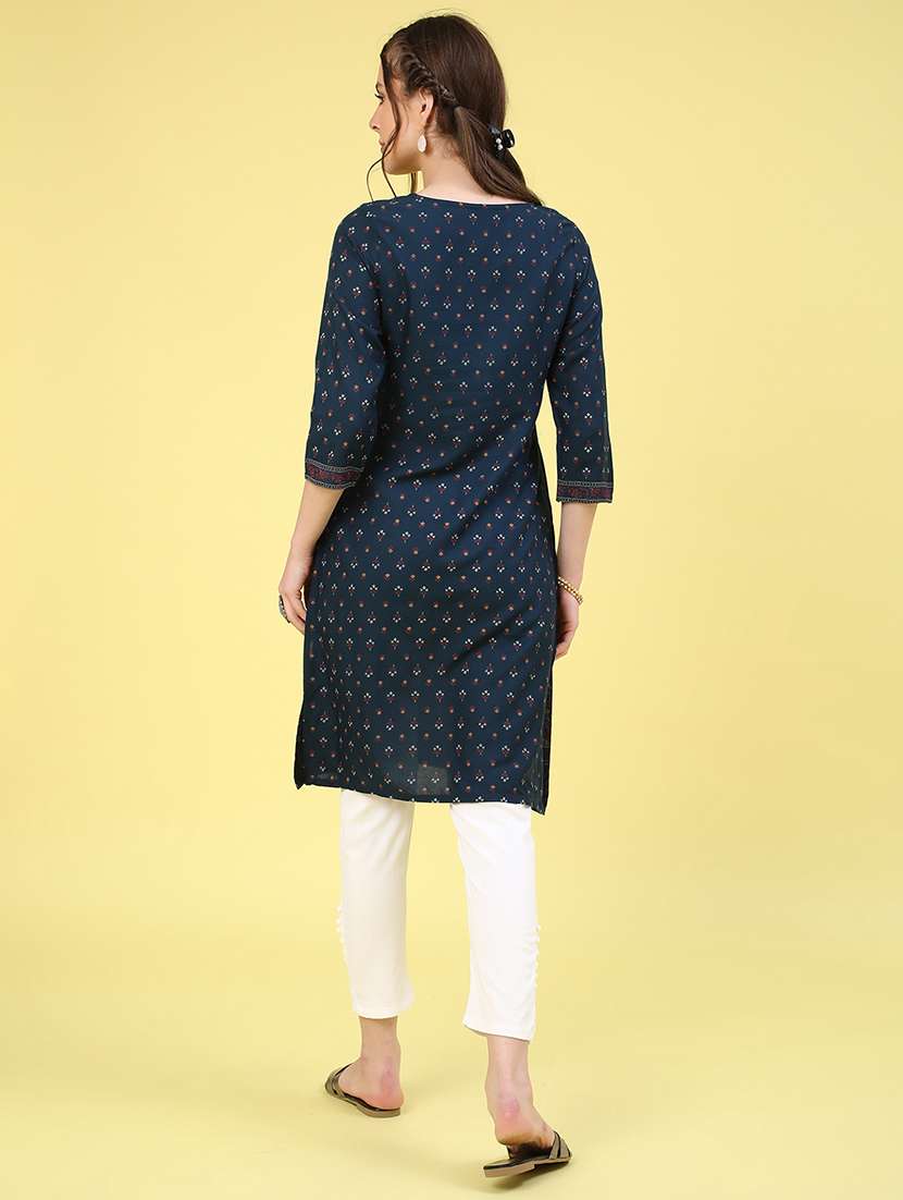 blue rayon straight kurta - 22370910 -  Standard Image - 5