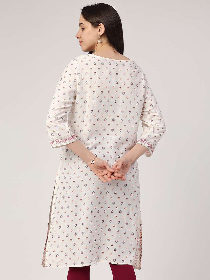 off white rayon straight kurta - 22370911 -  Standard Image - 3
