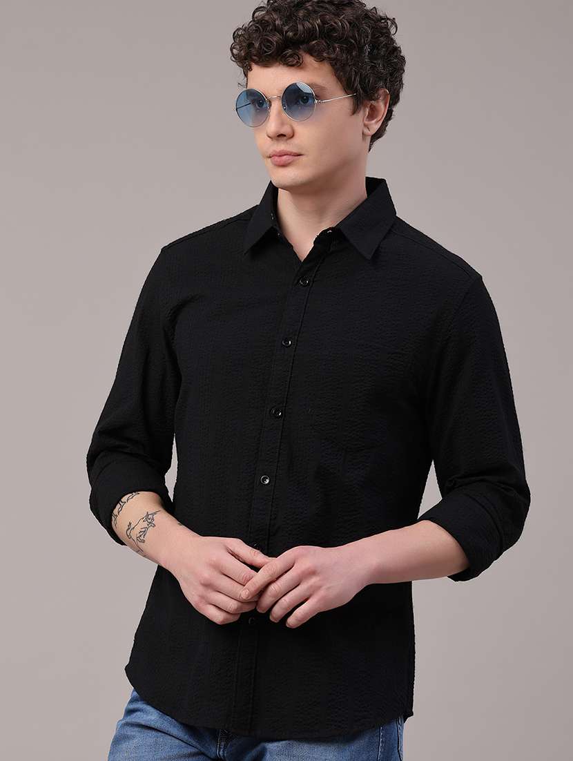 men textured long sleeve regular fit casual shirt