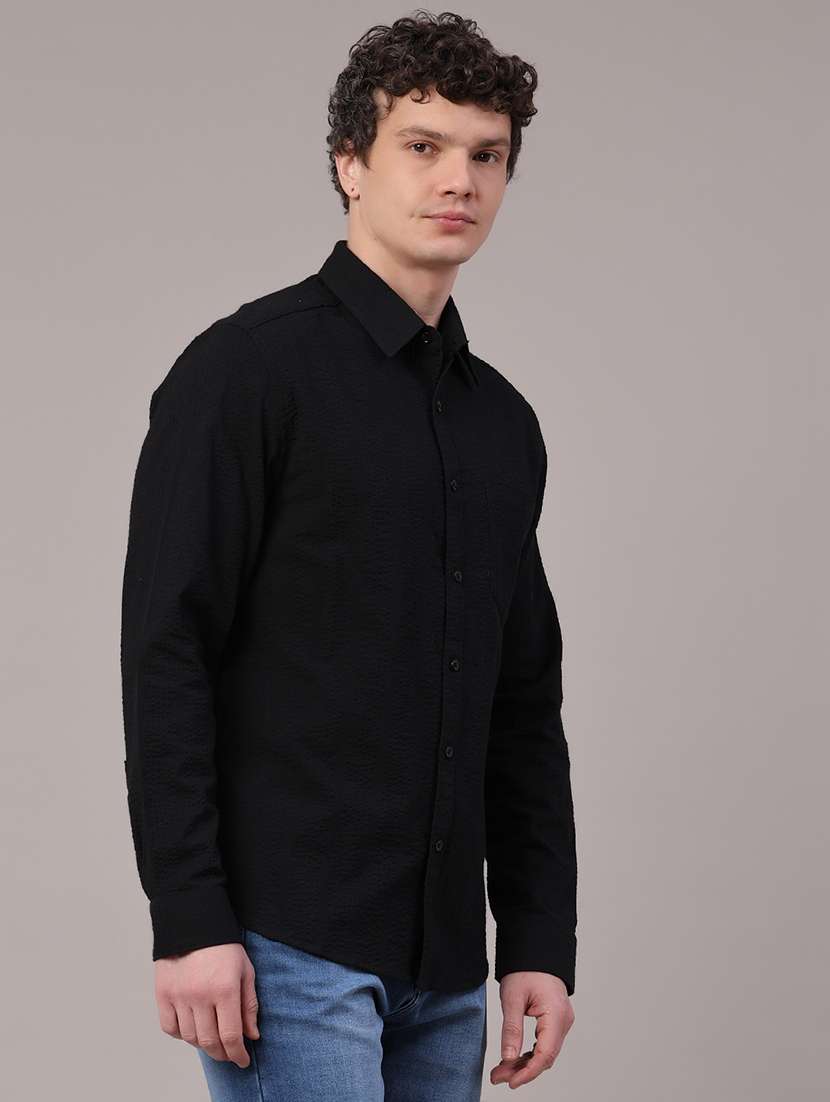 men textured long sleeve regular fit casual shirt - 22371017 -  Standard Image - 3