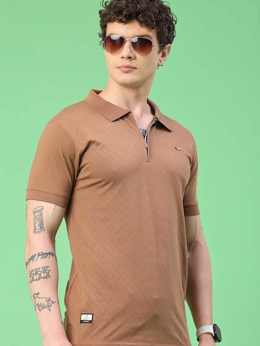 men self design short sleeve slim fit polo t-shirt