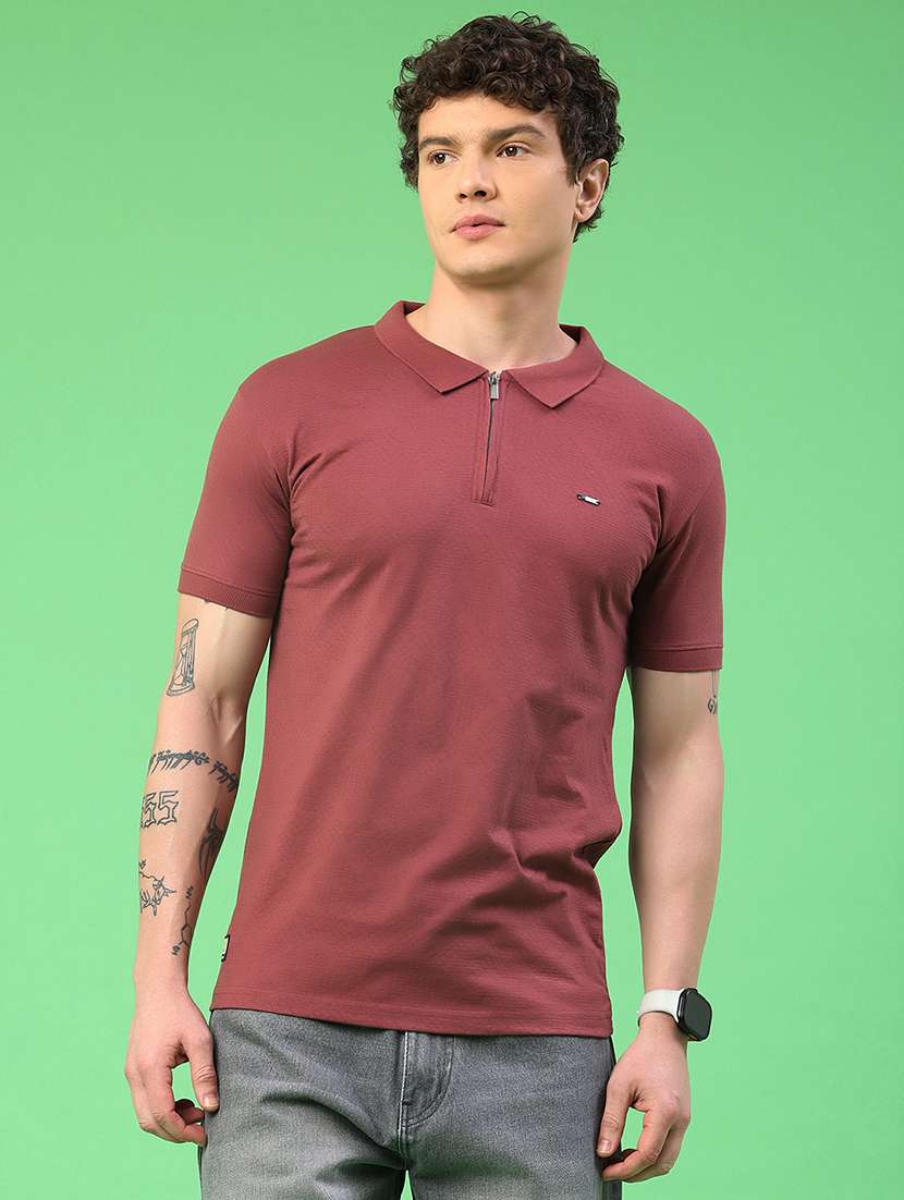 men self design short sleeve slim fit polo t-shirt