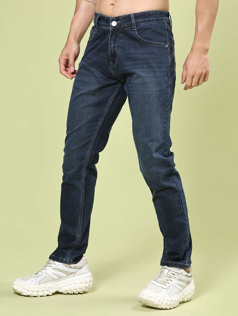 men washed mid rise full length slim fit jeans