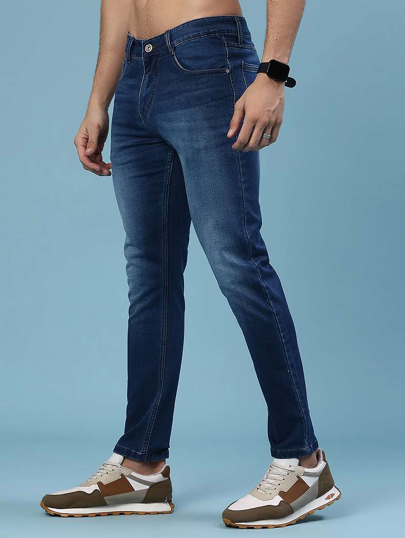 men washed mid rise full length slim fit jeans