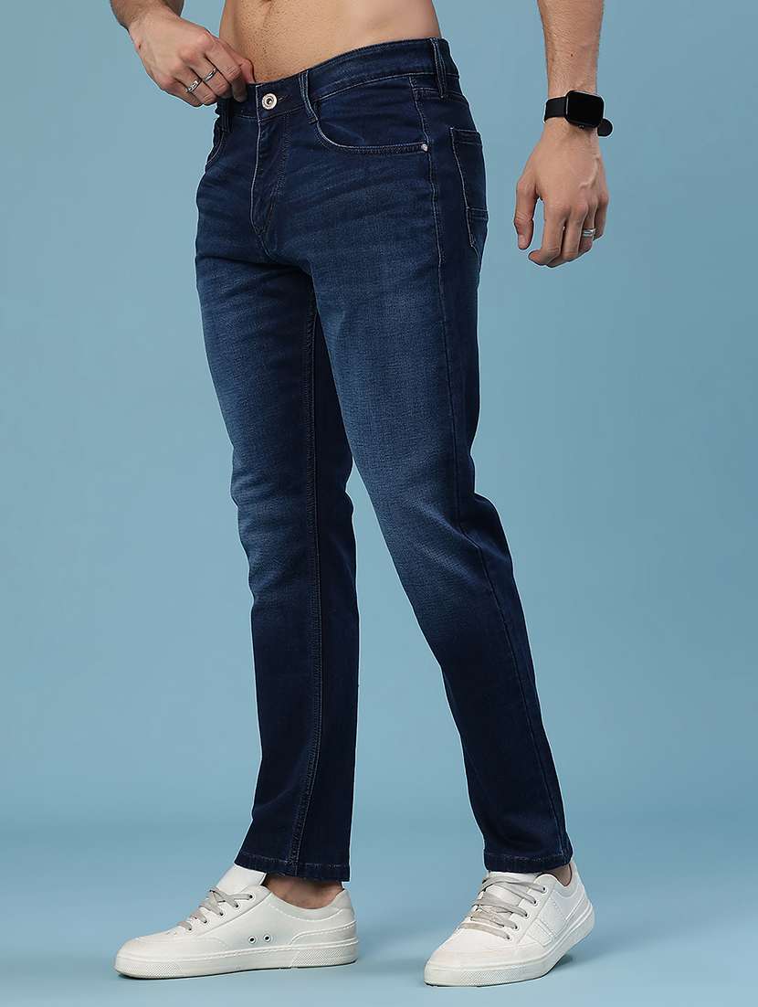 men washed mid rise full length slim fit jeans