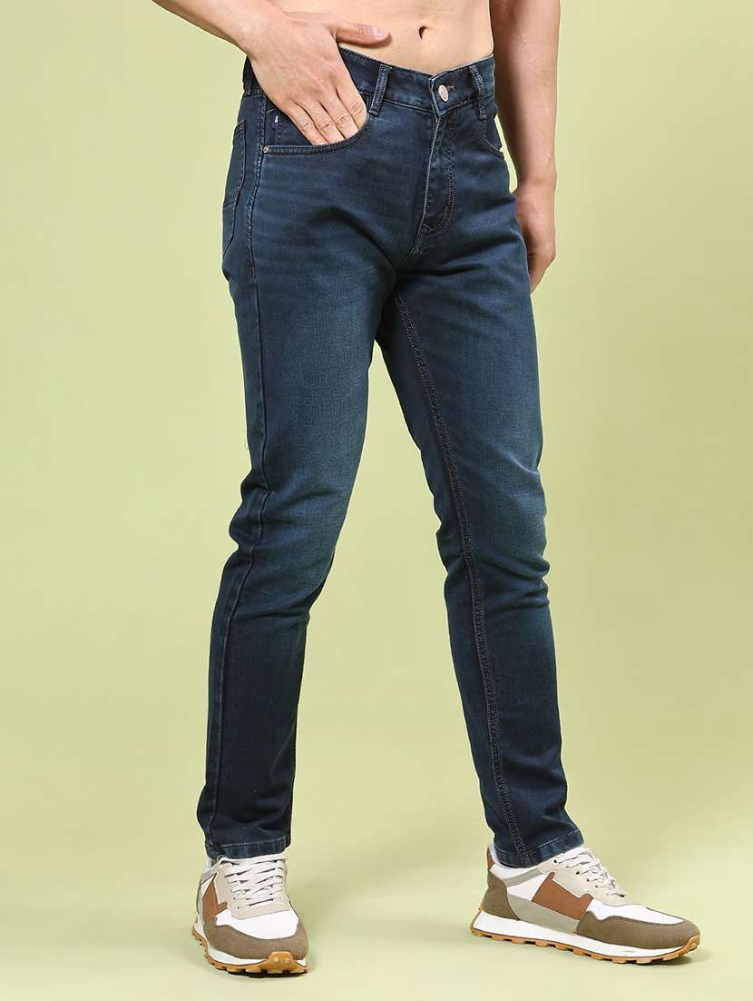 men washed mid rise full length slim fit jeans