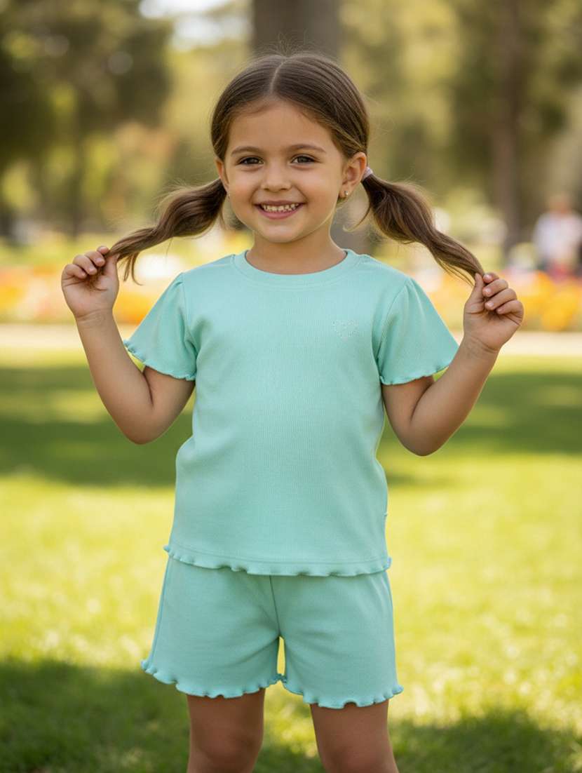 kids green cotton twin sets twin sets & jump suit