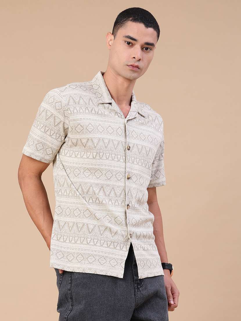 men printed short sleeve regular fit casual shirt - 22371067 -  Standard Image - 3
