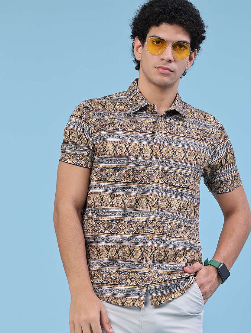men printed short sleeve slim fit casual shirt