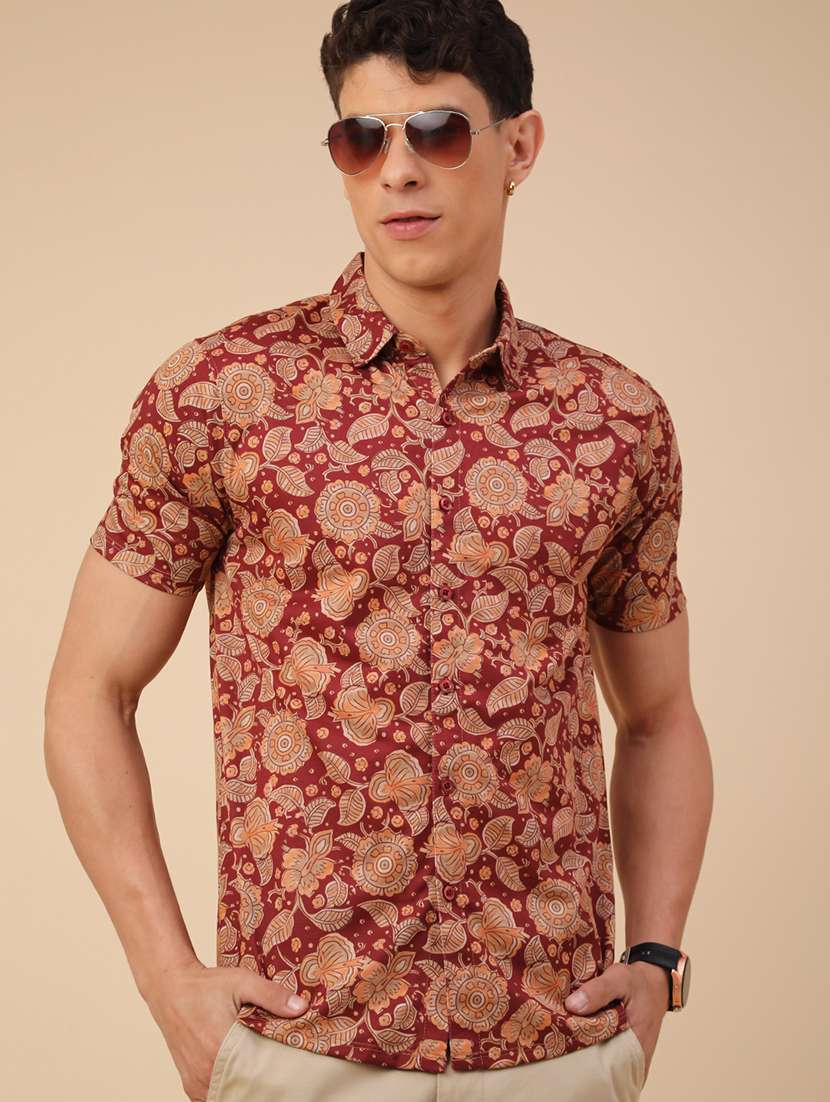 men printed short sleeve slim fit casual shirt