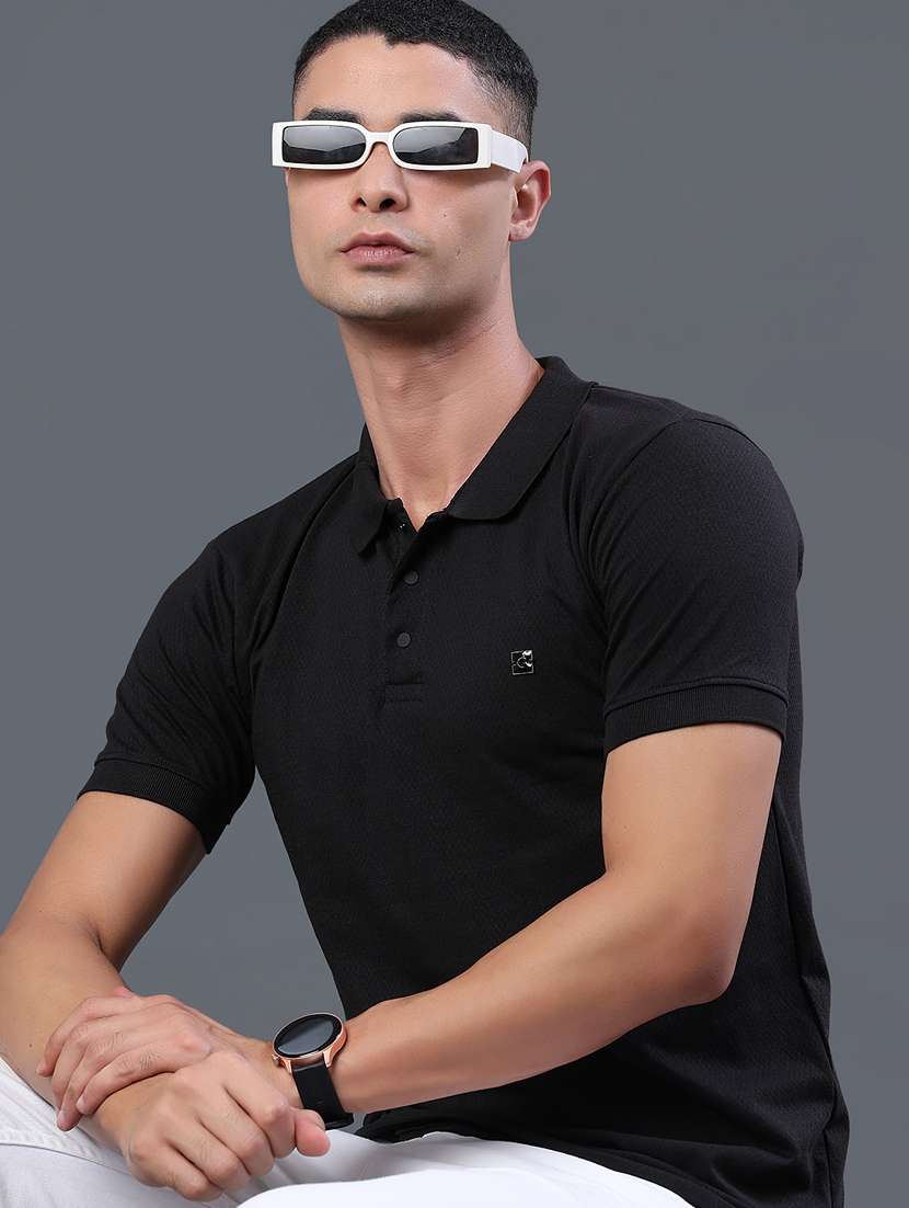 men self design short sleeve slim fit polo t-shirt