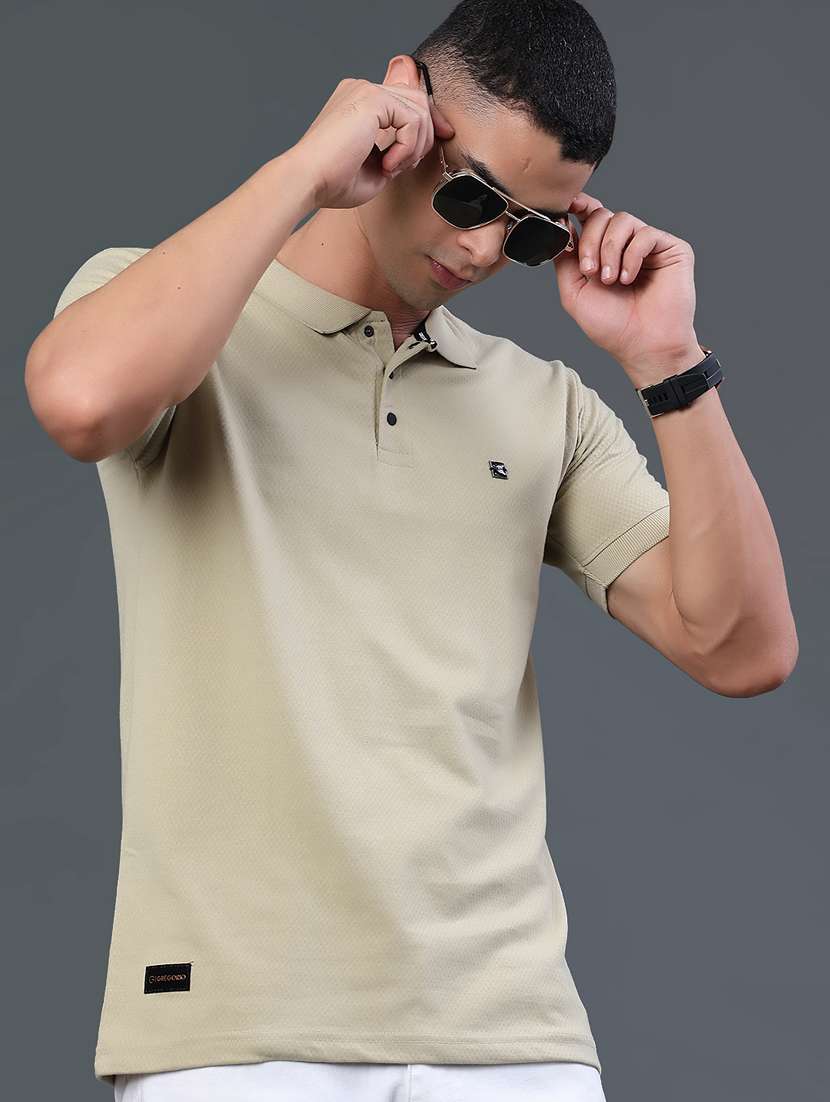 men self design short sleeve slim fit polo t-shirt