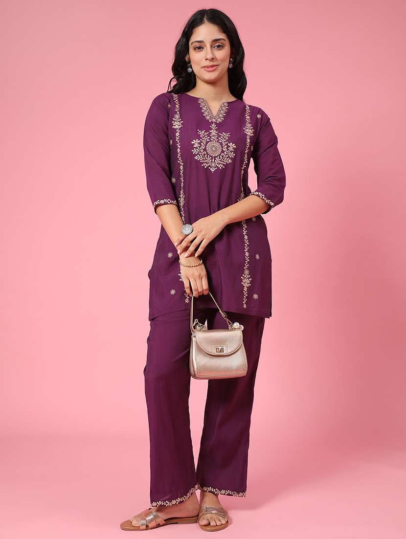 Maroon Cotton Coord Set - 22371128 -  Standard Image - 3