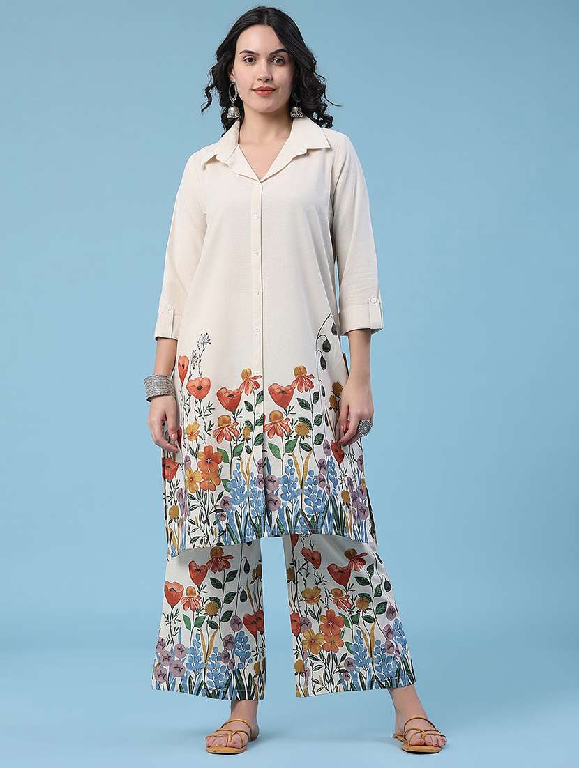 women printed collared ethnic co-ord set - 22371133 -  Standard Image - 3
