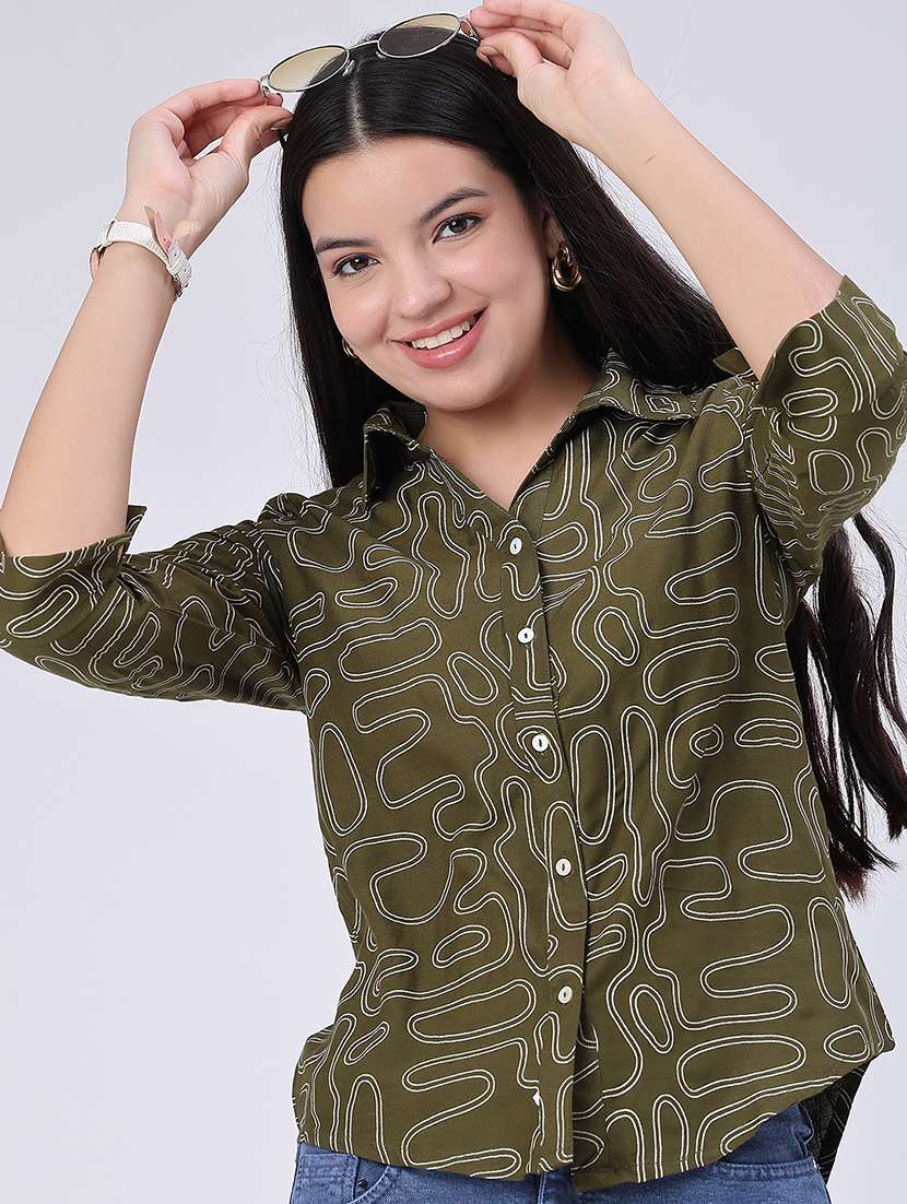 women printed collared regular shirt