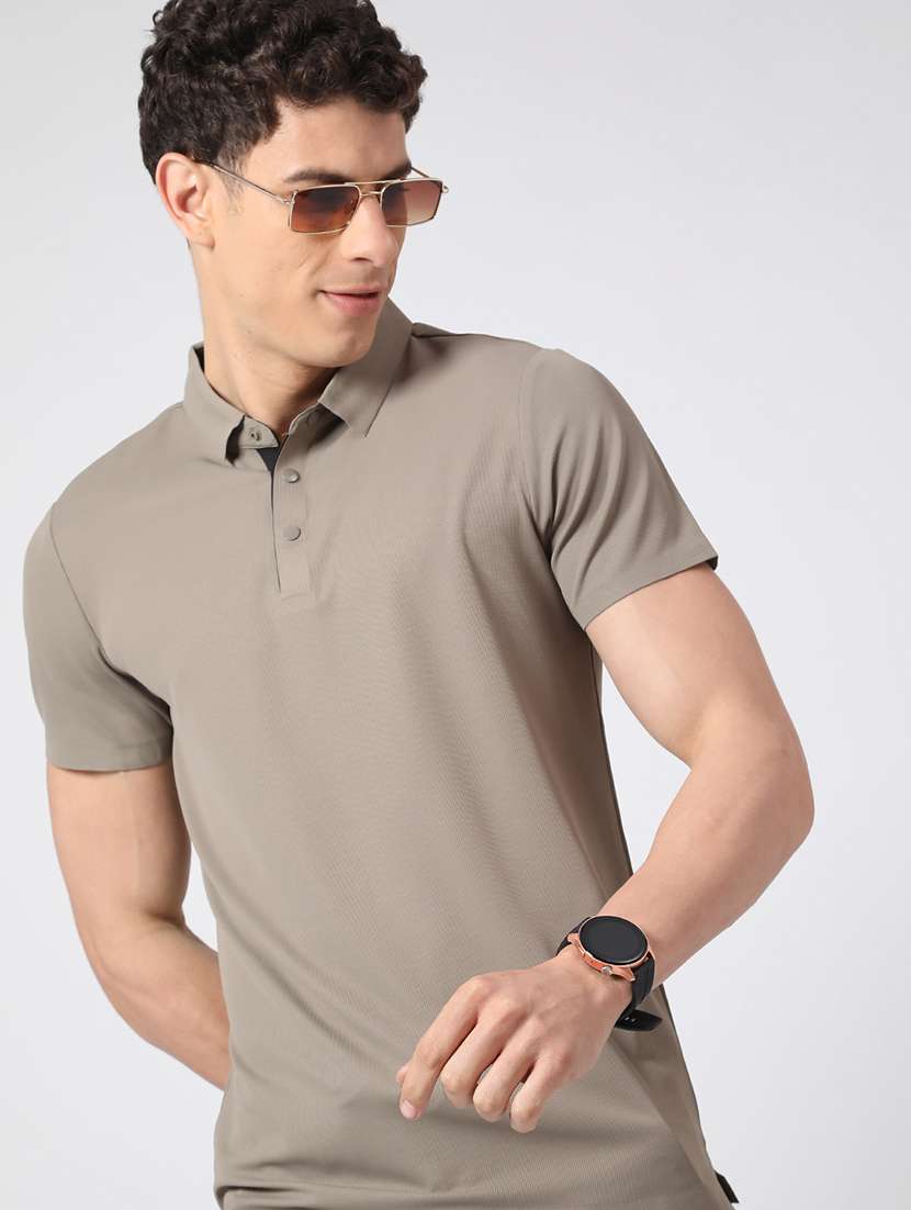men grey cotton blend plain t-shirt