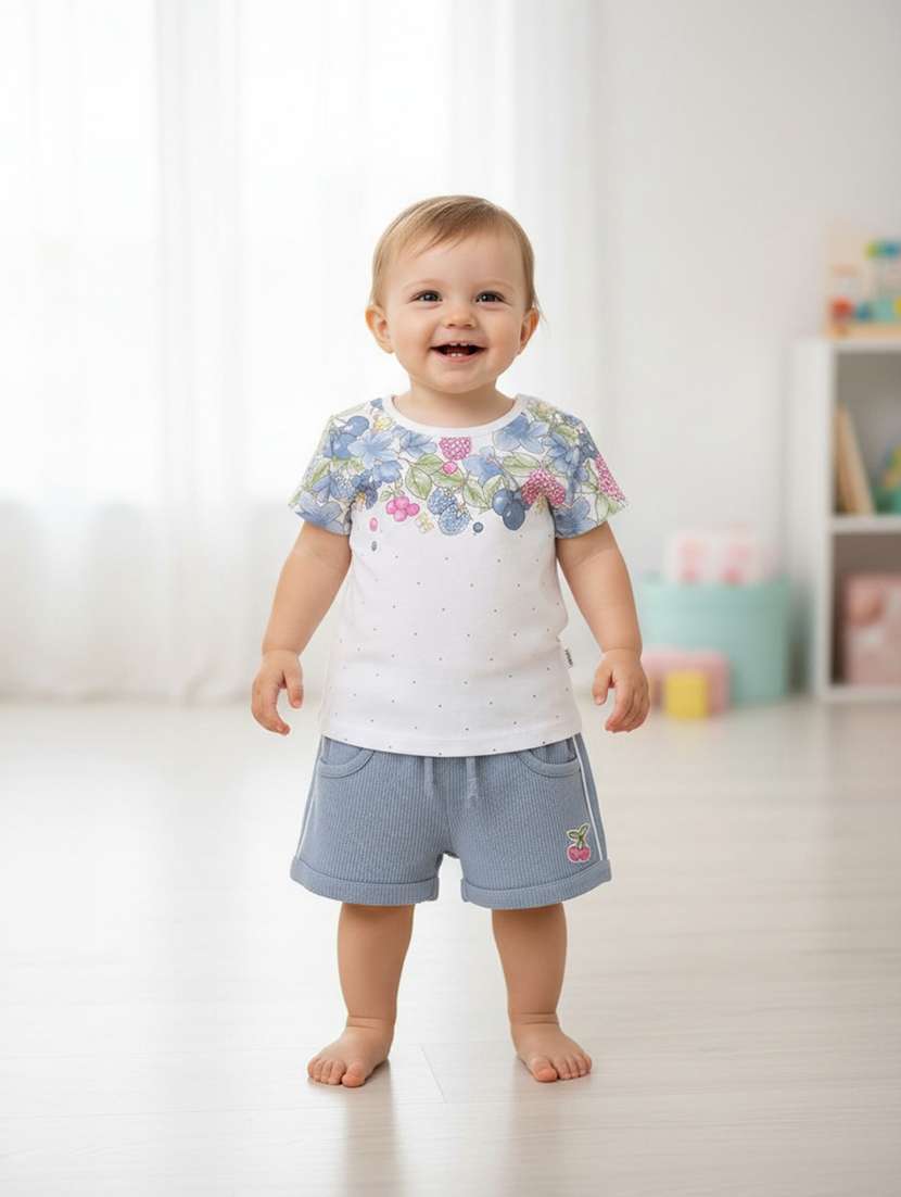 blue cotton combo infant twin set