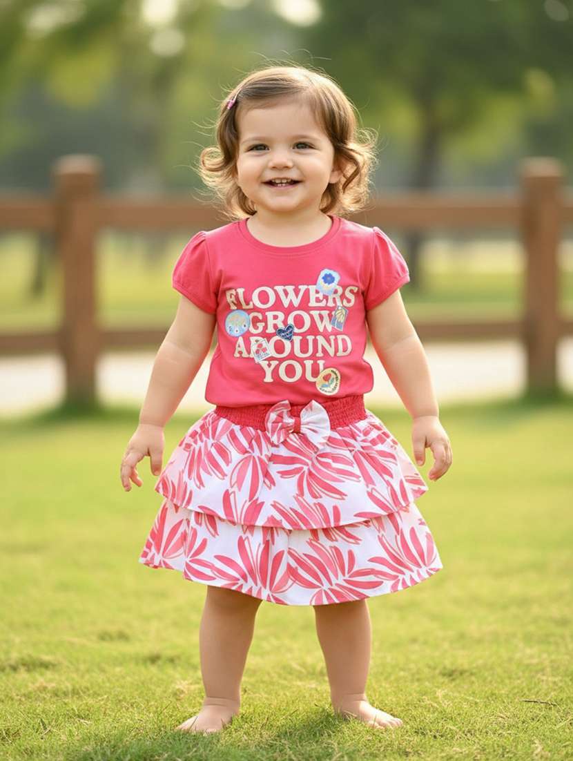 pink cotton combo infant twin set