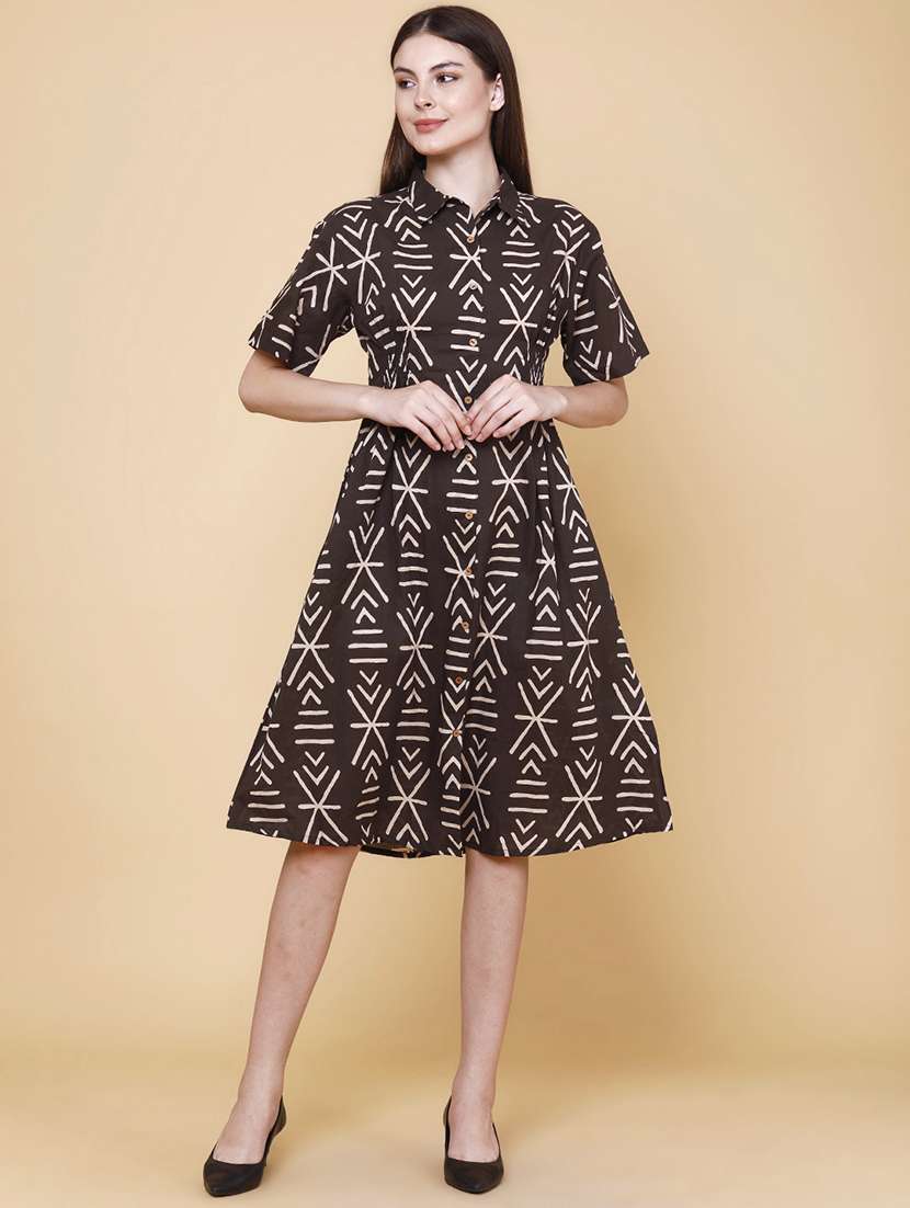 women printed collared neck a-line dress - 22371215 -  Standard Image - 3