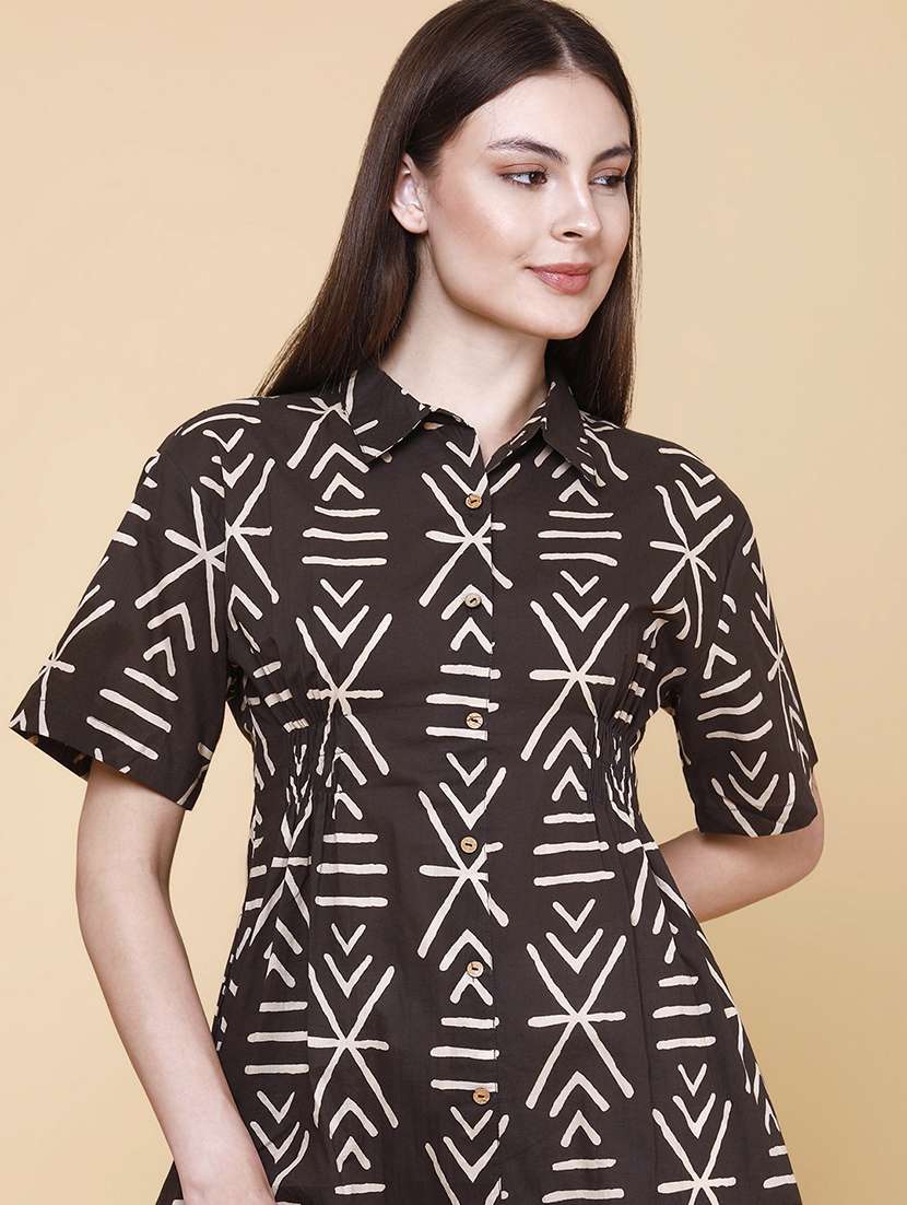 women printed collared neck a-line dress - 22371215 -  Standard Image - 5