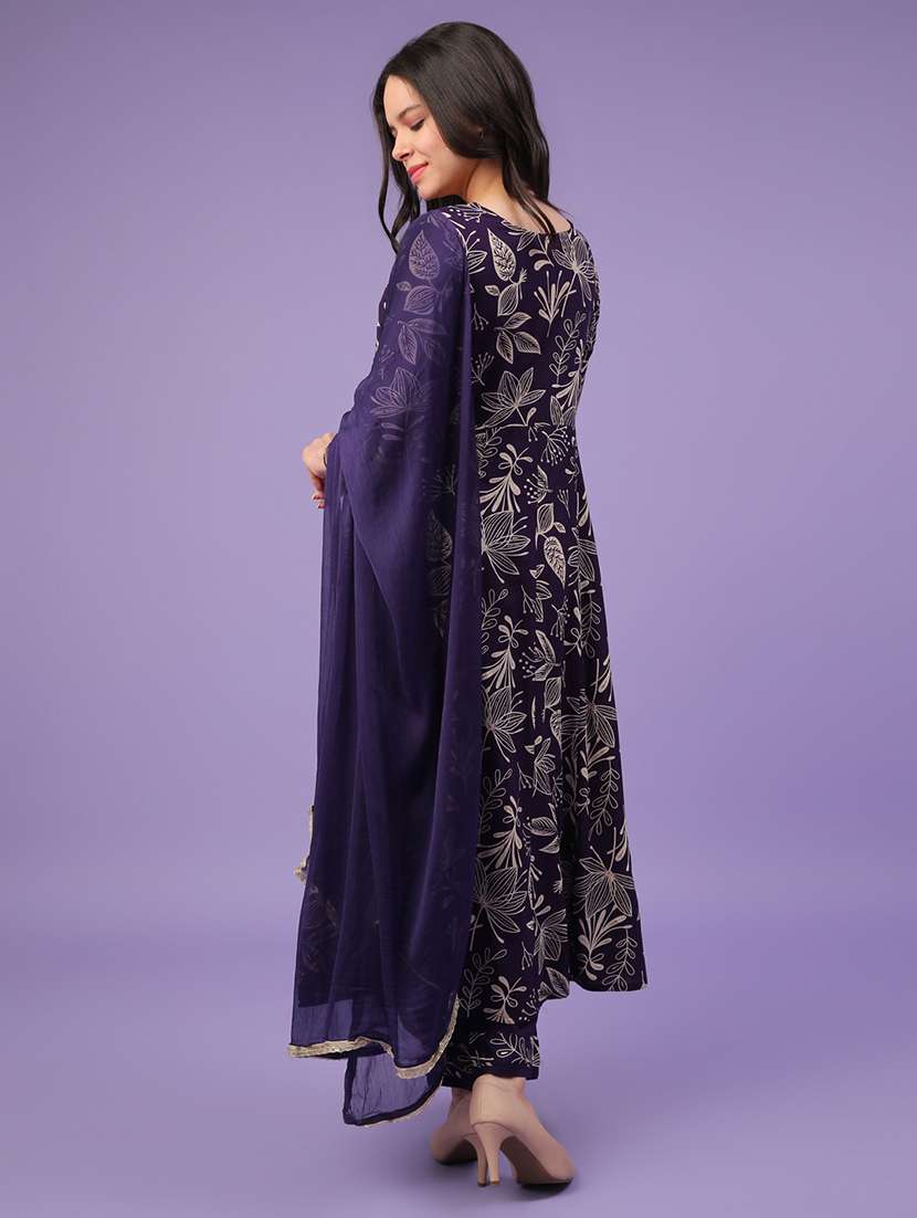 purple rayon kurta dupatta  set - 22371220 -  Standard Image - 3