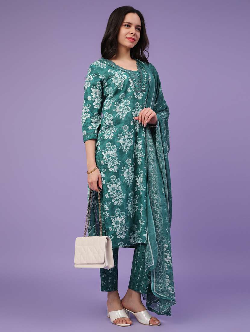 green cotton kurta palazzo  set - 22371224 -  Standard Image - 3
