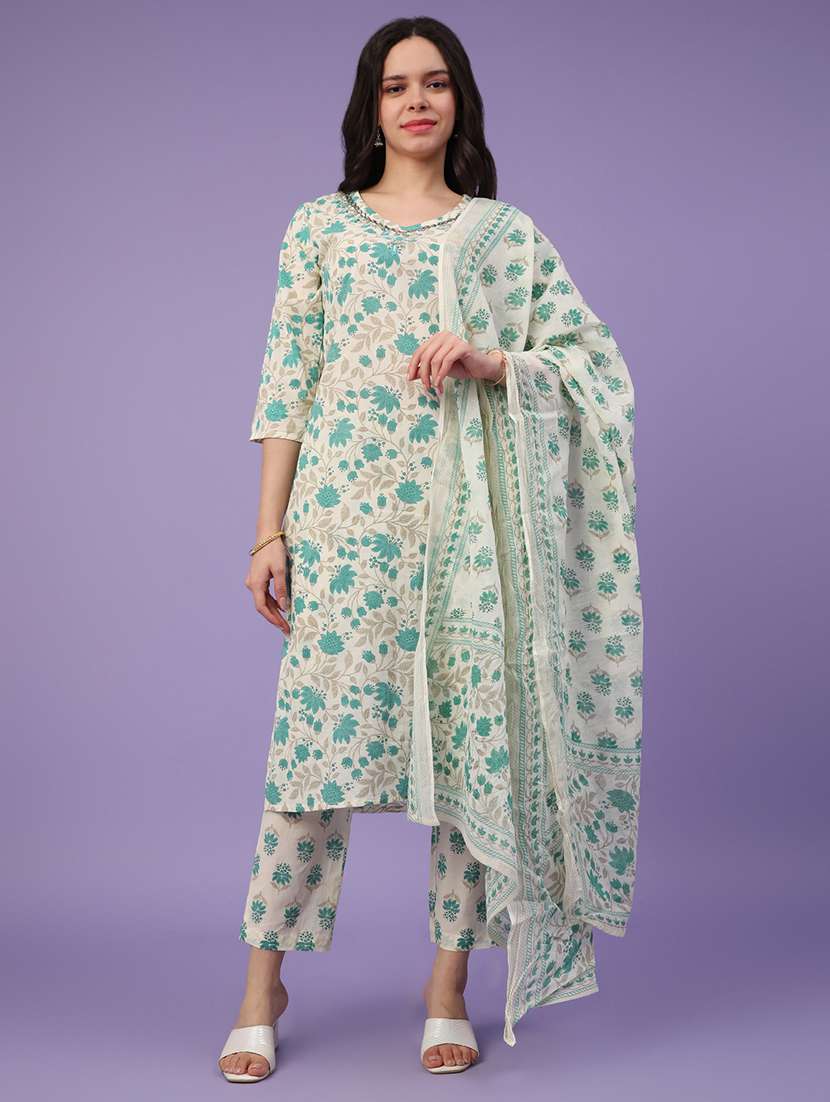 green cotton kurta pant  set