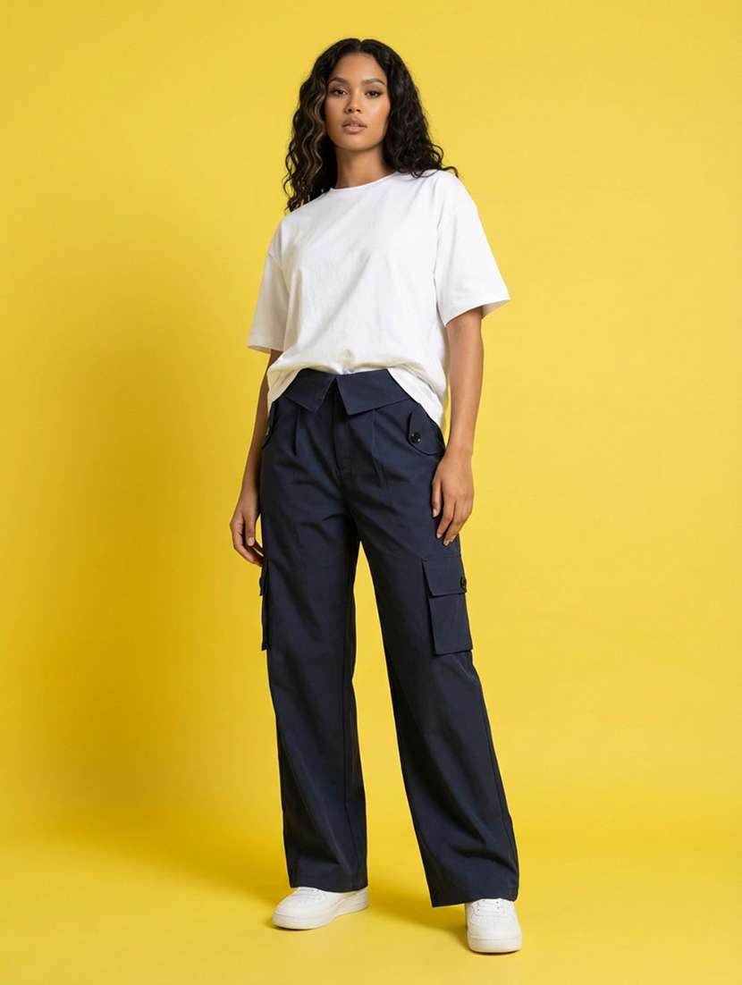 women solid high rise cargo - 22373293 -  Standard Image - 3