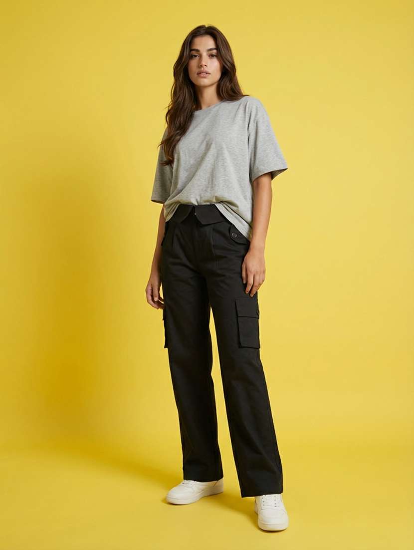 Women Solid High Rise Cargo - 22373296 -  Standard Image - 3