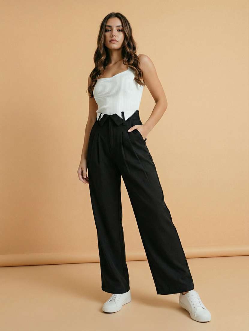 women solid high rise korean pants  - 22373323 -  Standard Image - 3